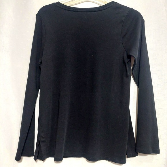 J Jill Womens SP Long Sleeve Pima Cotton Tee Crew Neck Slit Hem Black - Picture 4 of 5